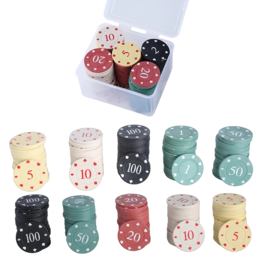 Board Game With Chips - 100Pcs Various denominations Durable Plastic Bingo